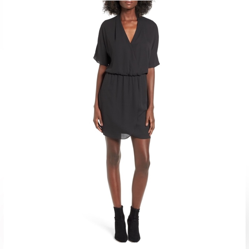 NWT WAYF Black Sutherland Dolman Sleeve Faux Wrap Mini Dress, XS